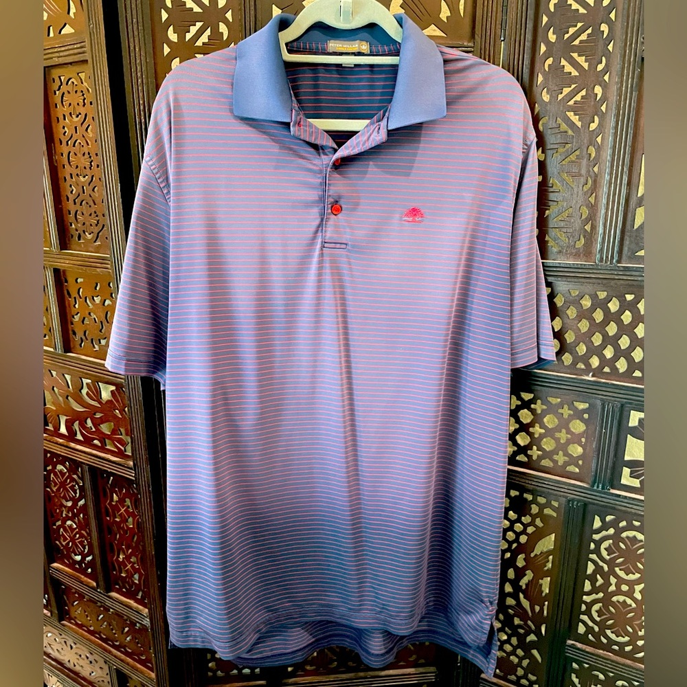 Peter Millar Summer Comfort Polo Blue with Red Stripes (Sz L)